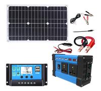Kit de panel solar, kit completo de panel solar, panel solar impermeable de 18 V/18 W e inversor solar de 6000 W, controlador de 110 V/220 V/30 A con 4 puertos USB y pantalla LED inteligente, adecuado