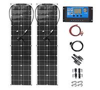 Kit de panel solar, kit de panel solar monocristalino de 400 W con controlador de carga de 40 A, clip de cocodrilo y cables para RV, barco, yate, batería de 12 V, paquete de 2 (A)