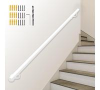 Kit de pasamanos de escalera, balaustrada montada en la pared de hierro forjado, barra de apoyo interior y exterior de tubo de 1,26 pulgadas, barandilla de escalera blanco(200cm)