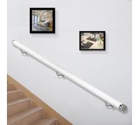 Kit de pasamanos de madera para escaleras, barra de soporte redonda antideslizante con soporte, pasamanos de madera de agarre completo para escaleras (blanco, 120 cm y 300 cm), duradero, seguro, fácil