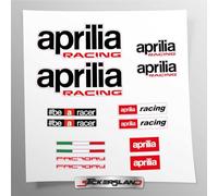 Kit de pegatinas compatible con tanque y casco de moto racing factory NEGRO | Base de vinilo transparente FÁCIL APLICACIÓN Impresión UV | letras logotipos | Stickersland® - Aprilia