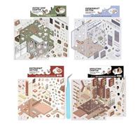 Kit de pegatinas para casa, efecto 3D, 4 calcomanías escénicas, decoración linda para teléfono ordenador, libro contable escuela actividad manual