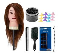 Kit de peluquería: cabeza de entrenamiento Gabbiano, peine TONI&GUY, cepillo neumático, pinzas y gomas para el cabello