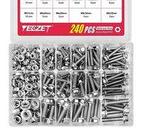 Kit de Pernos y Tuercas con Brida de 240 Piezas M5 M6 M8, Fabricado en Acero Inoxidable 304. Incluye 14 Tamaños Más Comunes.