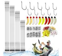 Kit de Pesca con 370 Artículos 100 Anzuelos de Pesca en Acero Carbono (3-12#) en Estuche 250 Señuelos Black Bass PVC (5 Color) 20 Alambre Guía Acero (15/20/25/30 cm) Señuelos para Pescar Noche/Fondo