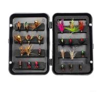 Kit de pesca con mosca, 24/32 unids seco/húmedo ninfas/hormigas, para lubina, trucha/salmón, caja organizada (C-24PCS)
