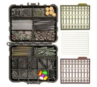 Kit de pesca de carpa, 175 piezas, ganchos giratorios, cuentas caja de | Juego surtido de 175 piezas, ganchos de carpa, giratorios, cuentas, mangas de aparejo, caja de almacenamiento compacta