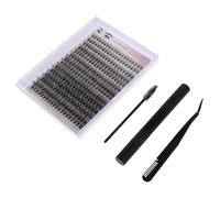 Kit de Pestañas DIY en Racimo Negro, Aplicación Propia con Herramientas | Removedor Delicado, Pinzas de Punta Curva, Peines y Cepillo Incluidos, Diseño Segmentado, Plástico y Pasta