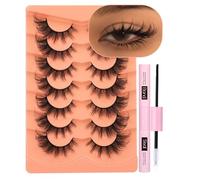 Kit de pestañas postizas de ojo de gato, pestañas postizas de hada, pestañas postizas de volumen esponjoso, kit de pestañas de ojo de zorro con unión y sello, 7 pares de pestañas de visón sintético