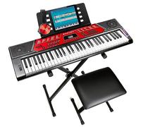 RockJam Teclado de Piano de 61 Teclas con Kit de Inflexión de Tono, Soporte para Teclado, Banco de Piano, Auriculares, Aplicación Simply Piano y Pegatinas Para Notas Clave, Negro
