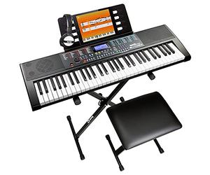 Kit de piano RockJam de 61 teclas con soporte, banqueta, auriculares y lecciones