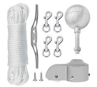 Kit de piezas de reparación de mástil de bandera, kit de reparación de hardware para mástil de bandera con bola de asta de bandera, cuerda de driza, tacos y ganchos para exteriores