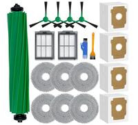 Kit de piezas de repuesto para aspiradora iRobot Roomba Plus 405 Combo/505 Combo Robot Aspiradora, 1 cepillo de goma, 6 paños de fregona, 4 bolsas de polvo, 2 filtros, 4 cepillos laterales, 2