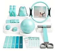 Kit de pilates en casa para mujer, equipo de pilates de entrenamiento en casa con anillo de pilates, bola, banda de resistencia de pedal, bandas de resistencia, correa de yoga, bolsa, kit esencial de