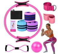 Kit De Pilates Essentials para Mujer, Kit De Pilates para Entrenar En Casa, Sets De Yoga PortáTiles, con Pelota De Yoga De 25 Cm, Banda De Resistencia En Forma De 8 Y Accesorios (Pink)