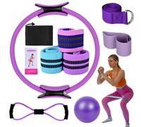 Kit De Pilates Essentials para Mujer, Kit De Pilates para Entrenar En Casa, Sets De Yoga PortáTiles, con Pelota De Yoga De 25 Cm, Banda De Resistencia En Forma De 8 Y Accesorios (Purple)