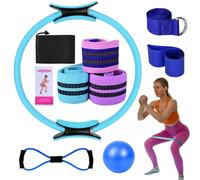 Kit De Pilates Essentials para Mujer, Kit De Pilates para Entrenar En Casa, Sets De Yoga PortáTiles, con Pelota De Yoga De 25 Cm, Banda De Resistencia En Forma De 8 Y Accesorios (Blue)