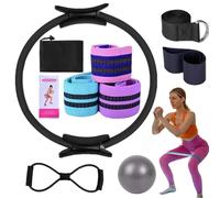 Kit De Pilates Essentials para Mujer, Kit De Pilates para Entrenar En Casa, Sets De Yoga PortáTiles, con Pelota De Yoga De 25 Cm, Banda De Resistencia En Forma De 8 Y Accesorios (Black)