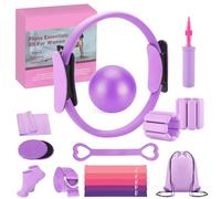 Kit de pilates para entrenamientos en casa - Juego de equipo de pilates con anillo, bola, bandas de resistencia, accesorios de pilates, kit esencial de pilates para mujeres, conjuntos de yoga y
