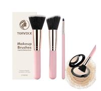 Kit de pinceles de maquillaje,3 Piezas con Cerdas para Maquillaje Facial - Juego de Brochas para Sombras, Contorno y Colorete - Para las Principiantes, Mujeres, Niñas - Base, Corrector, Polvos, Bronce