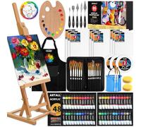 Kit de pintura acrílica de 86 piezas con caballete de mesa, juego de pintura acrílica de 48 colores, juego de pinceles y estuche, lavabo de pincel y delantal de arte, juego completo de pintura para