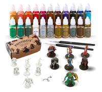 Kit de Pintura Acrílica en Miniatura - 22 Pinturas para Modelos Base Agua Juego para Principiantes incl. Imprimación Metálica Dorada y Plateada Pincel de Sombra 7 Figuras NPC-BadGuys Regalo Hombre