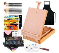 Kit de Pintura,Caballetes para Mesa,Set de pintura con 44 piezas,con 24 Colores Tubos de Pintura Acrilica,12 Pinceles,Espátula,Delantales,Paleta y 3 Lienzo,para Pintar para Profis y A ficionados