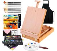 Kit de Pintura,Caballetes para Mesa,Set de pintura con 44 piezas,con 24 Colores Tubos de Pintura Acrilica,12 Pinceles,Espátula,Delantales,Paleta y 3 Lienzo,para Pintar para Profis y A ficionados