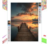 Kit de Pintura de Diamante 5D - Atardecer & Puente - 30x40cm Diamond Painting para Adultos, Manualidades Creativas Anti-estrés, Full Drill Mosaico de Diamantes Cristales, Regalos para Mujer 1Z-596