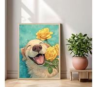 Kit de Pintura de Diamante 5D - Flor & Perro - 30x50cm Diamond Painting para Adultos, Manualidades Creativas Anti-estrés, Full Drill Mosaico de Diamantes Cristales, Regalos para Mujer 1Z-315