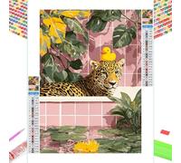 Kit de Pintura de Diamante 5D - Leopardo & Planta - 50x70cm Diamond Painting para Adultos, Manualidades Creativas Anti-estrés, Full Drill Mosaico de Diamantes Cristales, Regalos para Mujer 1Z-448