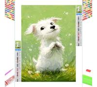 Kit de Pintura de Diamante 5D - Perro & Verde - 20x30cm Diamond Painting para Adultos, Manualidades Creativas Anti-estrés, Full Drill Mosaico de Diamantes Cristales, Regalos para Mujer 1Z-530