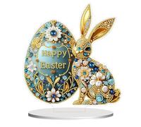 Kit de pintura de diamante de conejo de Pascua para escritorio - Decoración de mesa con pedrería con forma especial | Trabajo artesanal pintado piedras preciosas de doble cara para decoración del