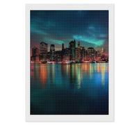 Kit de pintura de diamante redondo de Nueva York Manhattan Skyline at Night para decoración de pared del hogar, 12 x 16 pulgadas