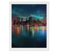 Kit de pintura de diamante redondo de Nueva York Manhattan Skyline at Night para decoración de pared del hogar, 16 x 20 pulgadas