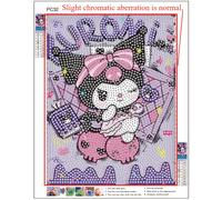 Kit de Pintura de Diamantes 5D DIY Sanrio Kuromi con Diamantes 5D y - Anime Lindo, 17x22 cm/6.69x8.66 pulgadas, Artesanía de Mosaico Completa para Decoración de Pared Chibi en el Hogar