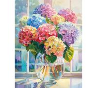 Kit de Pintura de Diamantes para Adultos hortensias，Pintura de Diamantes con Flores 5D, Kit Completo DIY con Diamantes Redondos, Arte y Manualidades, Decoración para el Hogar y Manualidades, 30x40cm