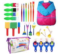 Kit de pintura de esponjas para niños de 27 piezas con delantal impermeable de rodillos de pinceles juego de pinceles