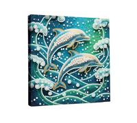 Kit de pintura de perlas de diamante, pintura artística de perlas con marco de color, hecha a mano con gema de puntos para decoración de pared del hogar, juego de regalo de 25 x 25 cm, 24 delfines