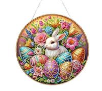 Kit de pintura de piedras preciosas de Pascua, decoración de pared colgante, huevo de conejo acrílico gema arte pintura ornamento, decoraciones de jardín de doble cara, artesanía de arte para