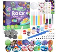 Kit de pintura de roca, kit de roca de vertido que brilla en la oscuridad para niños de 5, 6, 7, 8, 9, 10 años en adelante, pintura creativa con piedra, juego de 10 pinturas de piedra artesanal, 6