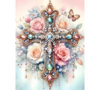 Kit de Pintura Diamante 5D DIY, Diseño de Cruz con Flores, DIY Arte de Gemas Completo para Principiantes, Decoración de Pared para el Hogar y Regalo Ideal, Pintura de Diamantes para Paisajes(30x40cm)