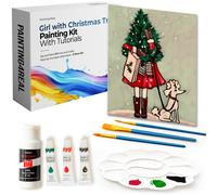 Kit de pintura DIY para adultos con videotutoriales de Painting4Real: Aprende a pintar una nia con un rbol de Navidad - Cmo pintar con acrlic