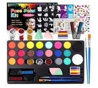 Kit de pintura facial, 20 colores, maquillaje, pinceles y plantillas, no tóxico, para niños, adultos, Halloween y carnaval.