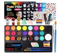 Kit de pintura facial, 20 colores, maquillaje, pinceles y plantillas, no tóxico, para niños, adultos, Halloween y carnaval.