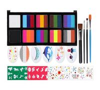 Kit de pintura facial, 26 colores de pintura facial arcoíris a base de agua con 4 pinceles, 8 plantillas, 2 pegatinas de gemas, pintura corporal segura y no tóxica, kit de maquillaje Halloween