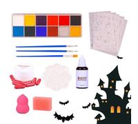 Kit de pintura facial, colores a base de agua, sangre falsa lavable, 16 tonos, fórmula probada fácil de quitar con pinceles, esponjas, ideal para cosplay de zombi y vampiro, 19,5 x 13,5 x 5,8 cm
