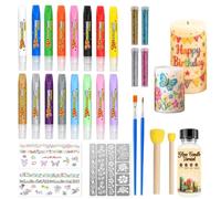 Kit De Pintura Para Velas, 16 Colores Bolígrafos para Velas, Kit Vela | Bolígrafos De Cera Para Velas, Ricco Set di Accessori, Colori Vivaci, Include Adesivi, Vernice per Candele, Glitter