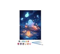 Kit de pintura por números de Halloween, pintura por números, pintura espeluznante de Halloween sobre lienzo con pinceles, pintura por números, para adultos, principiantes y regalo para decoración de