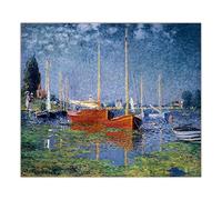 Kit de pintura por números para adultos, barcos rojos en Argenteuil por Claude Monet, kit de pintura al óleo por números para regalos de decoración del hogar